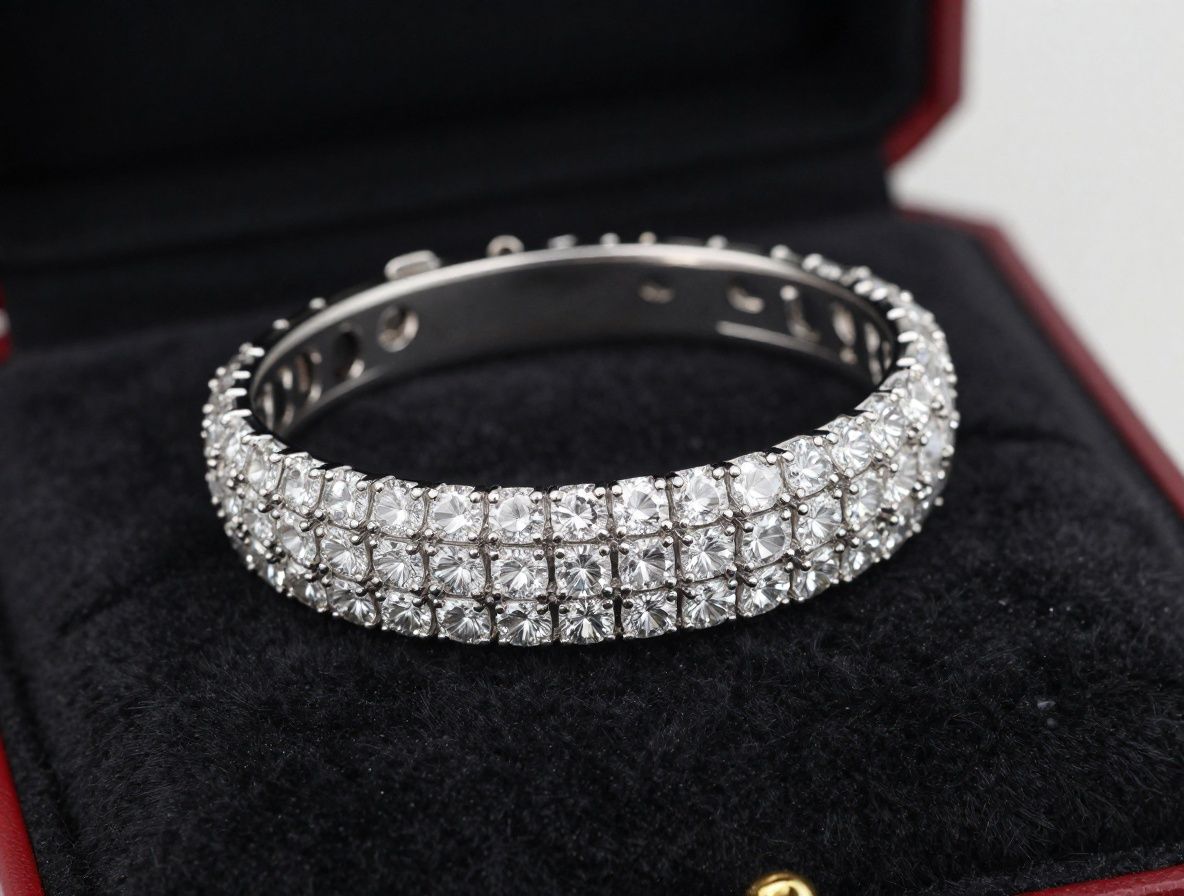 Роскошное бриллиантовое колье и серьги на чёрном бархатном подиуме, крупные белые бриллианты огранки принцесса